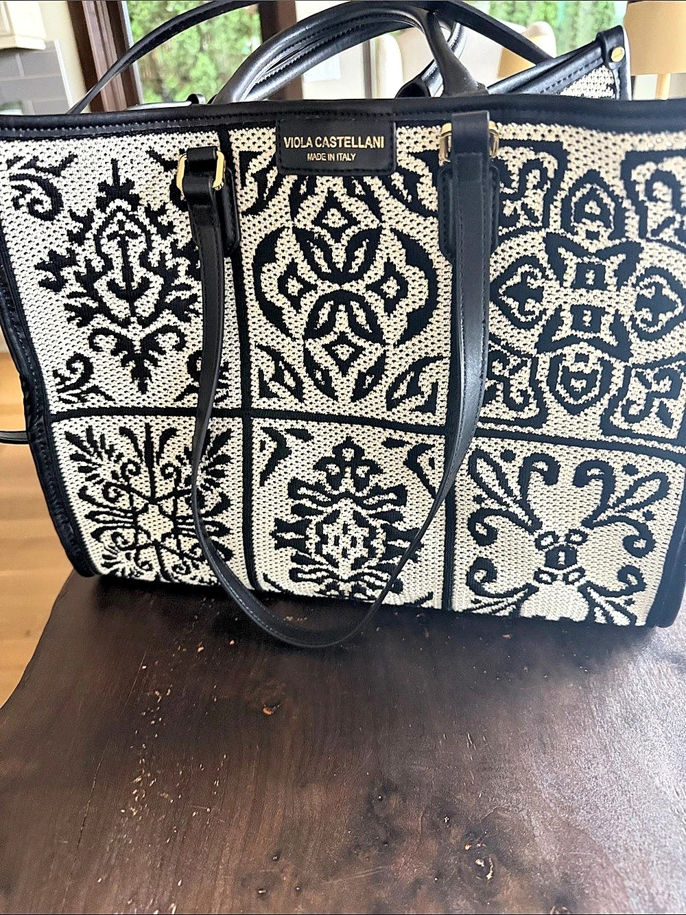 Viola Castellani Black & White Tote with Zip Pouch